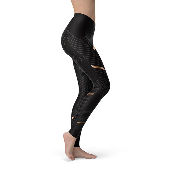 Women’s Black Striped Sports Leggings – Squat-Proof