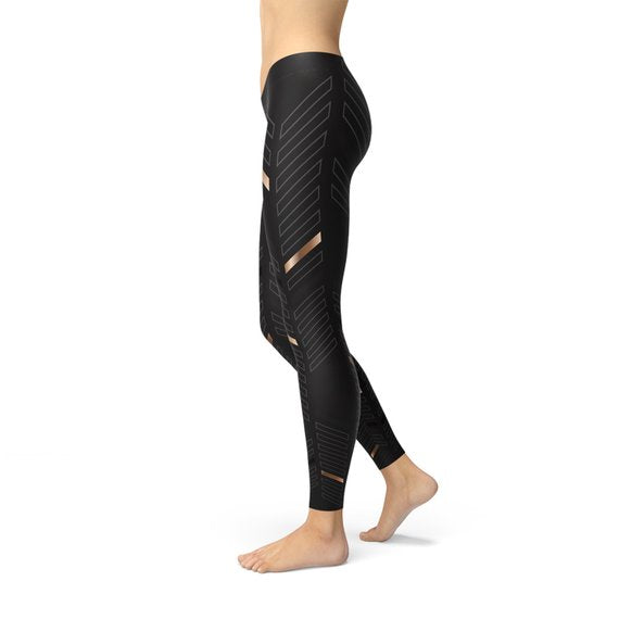 Women’s Black Striped Sports Leggings – Squat-Proof
