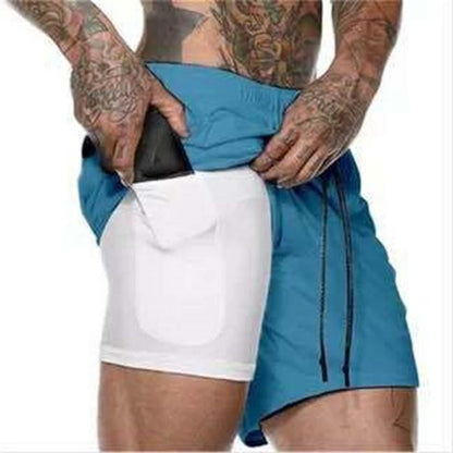 Men's 2 in 1 Running Shorts Jogging Gyms Fitness Training Quick Dry